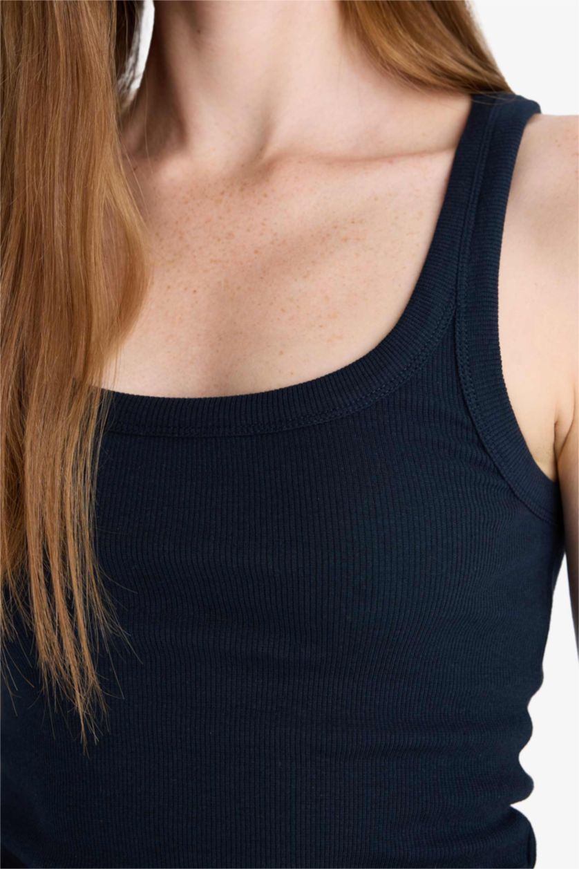 FEMME Marin Débardeur côtelé à col en U Coupe ajustée