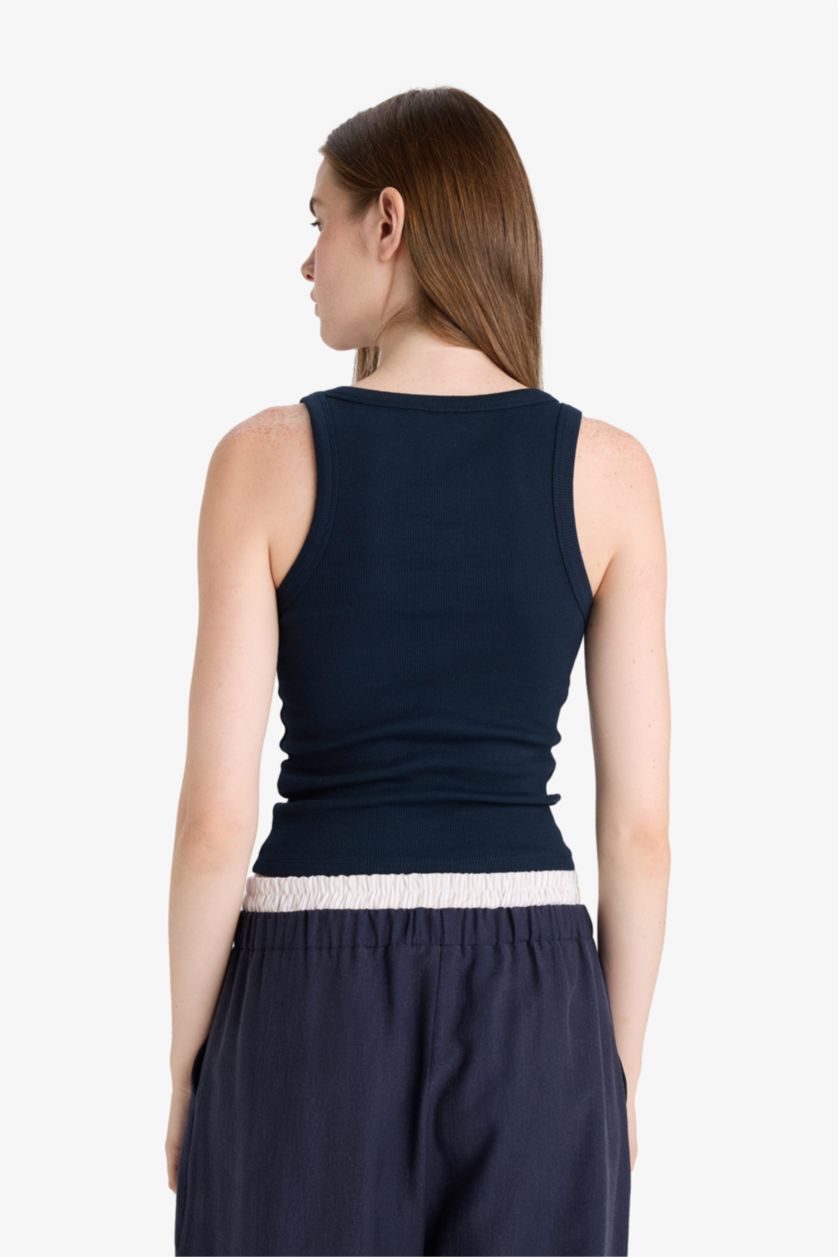 FEMME Marin Débardeur côtelé à col en U Coupe ajustée