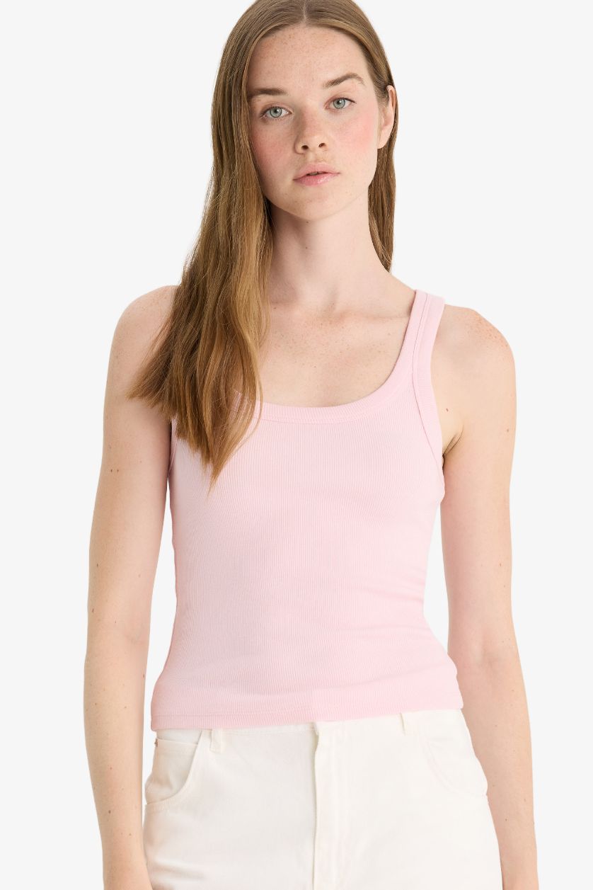 WOMAN Pink Slim Fit Camisole U Collar Tank Top