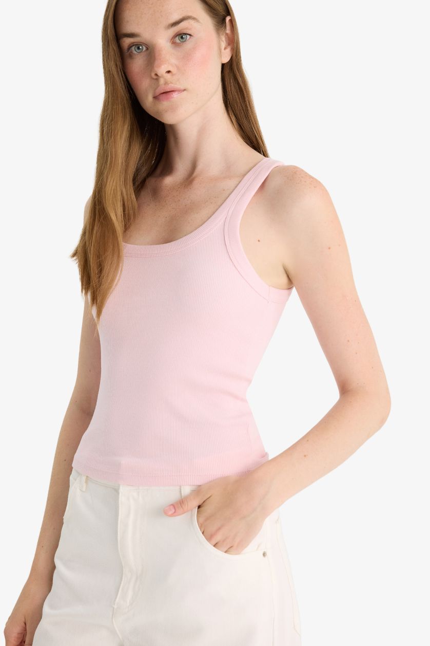 WOMAN Pink Slim Fit Camisole U Collar Tank Top