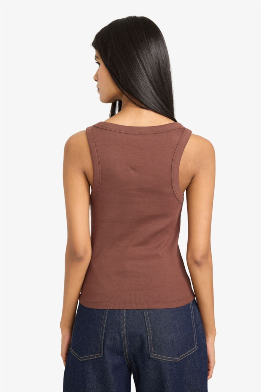 Женщины Коричневый Майка кашкорсе Fitted в рубчик с U-образным вырезом