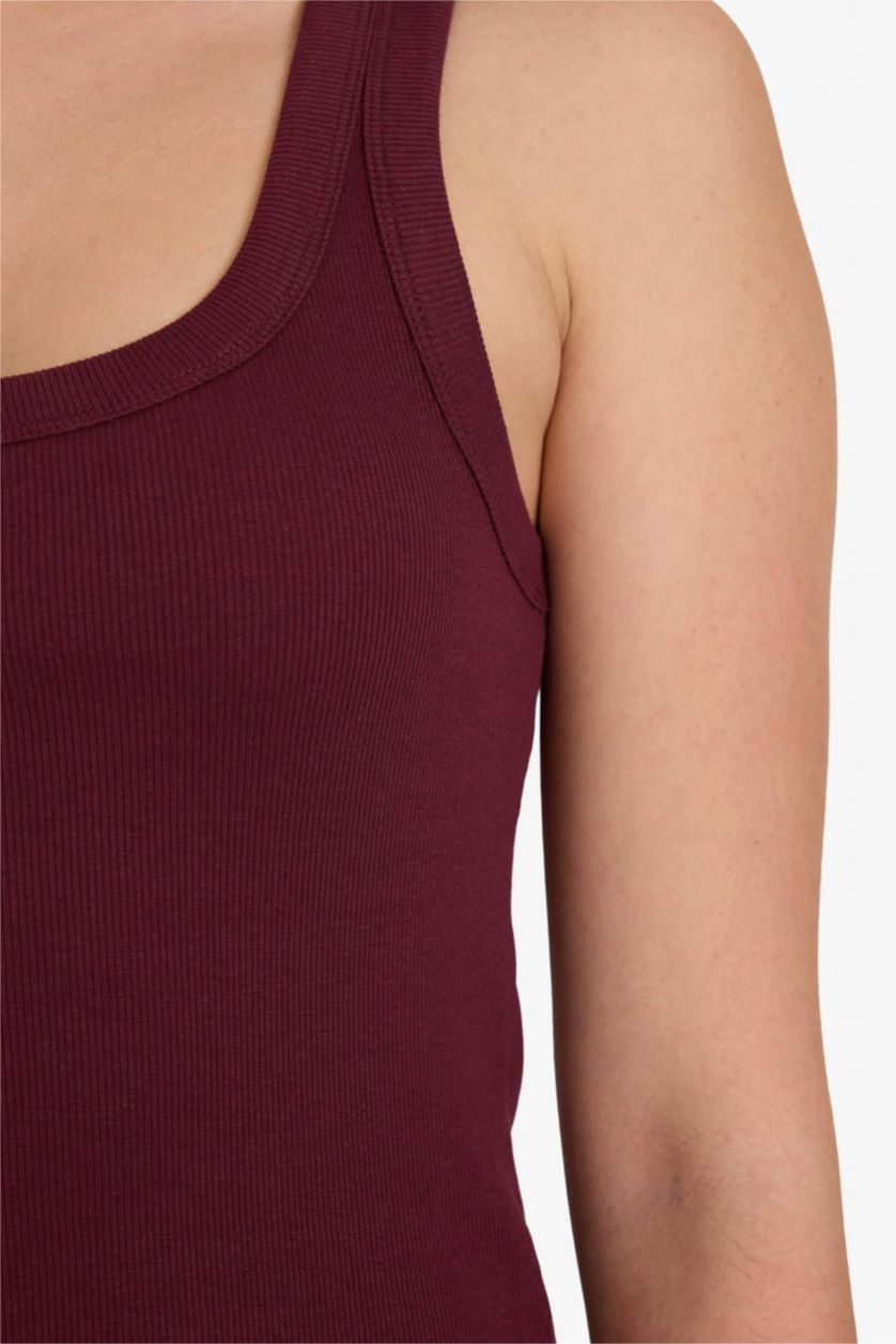Женщины Бордовый Майка кашкорсе Fitted в рубчик с U-образным вырезом