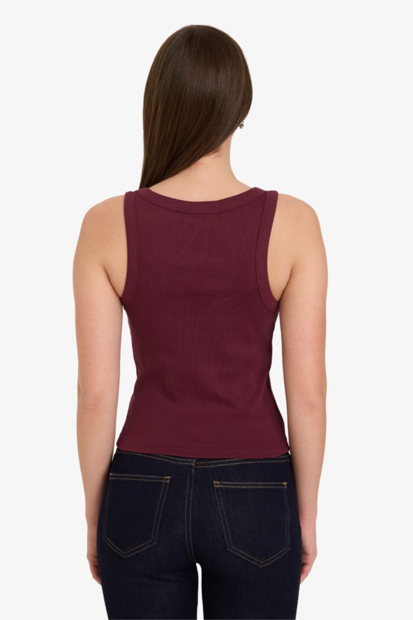 Женщины Бордовый Майка кашкорсе Fitted в рубчик с U-образным вырезом