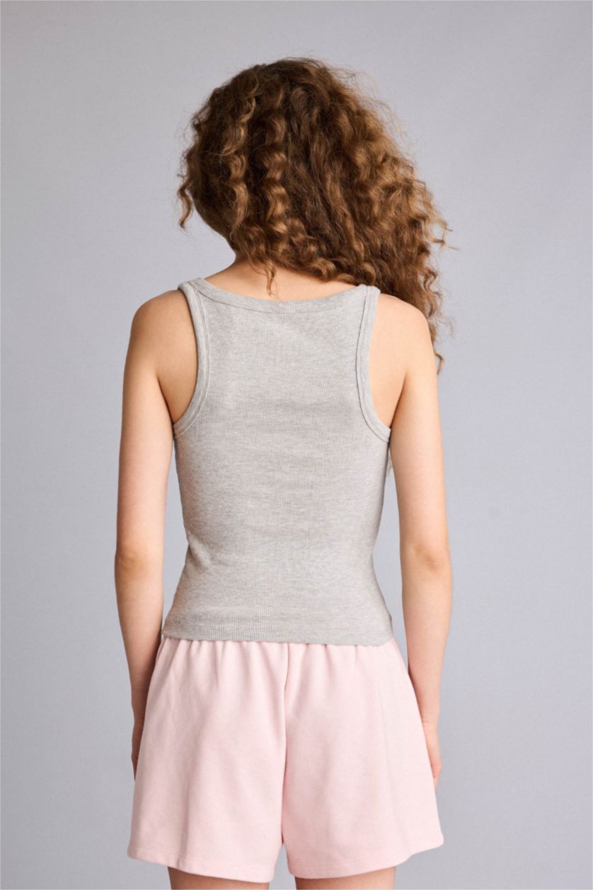 Kadın Gri Melanj Fıtted U Yaka Fitilli Kaşkorse Atlet