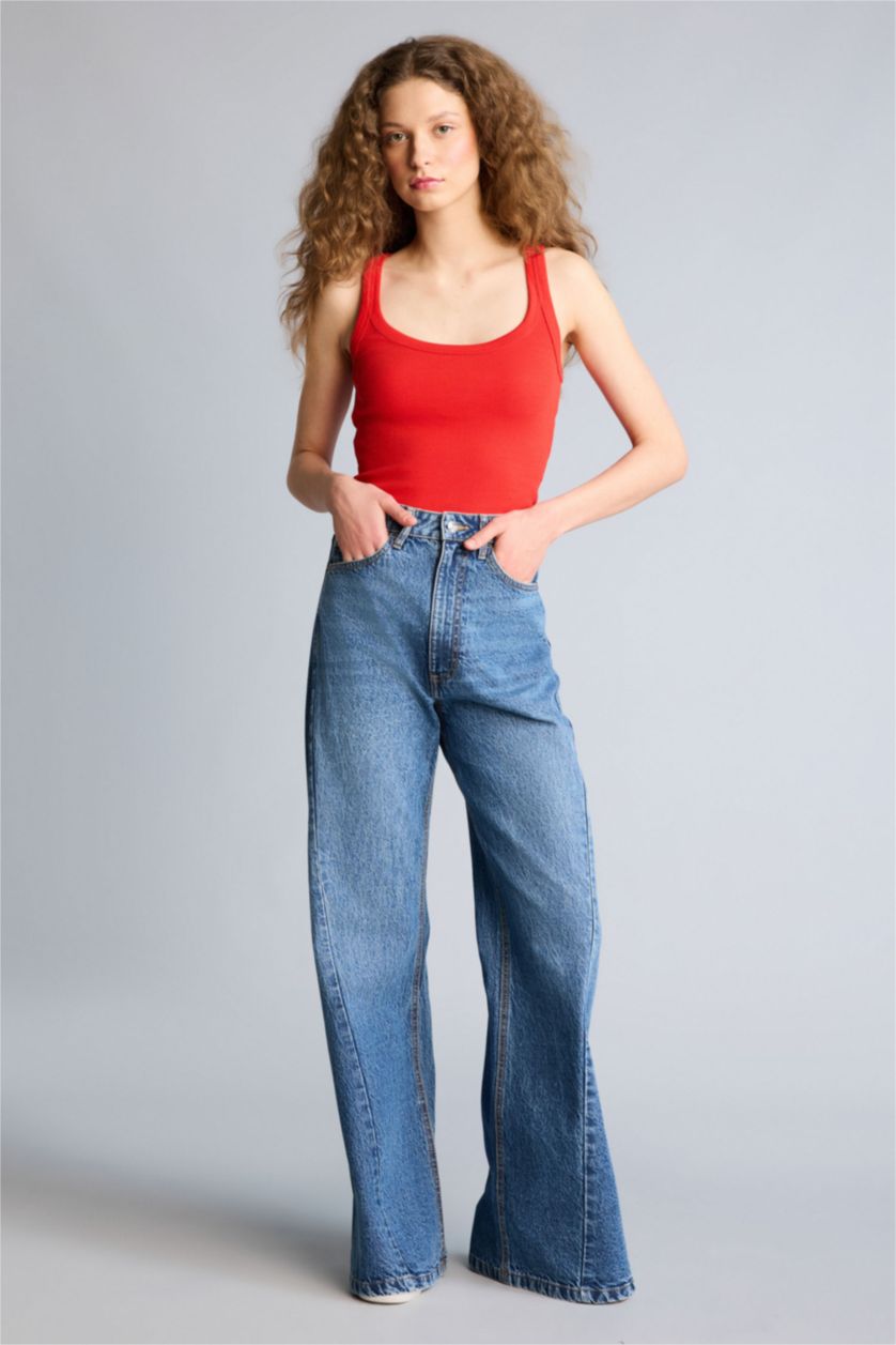 Kadın Kırmızı Fıtted Fitilli Kaşkorse Atlet