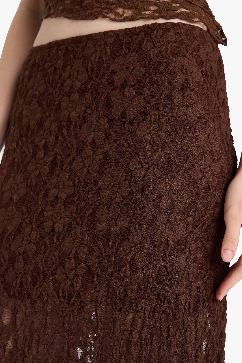 نساء بني تنورة طويلة دانتيل بقصة A بخصر عالي