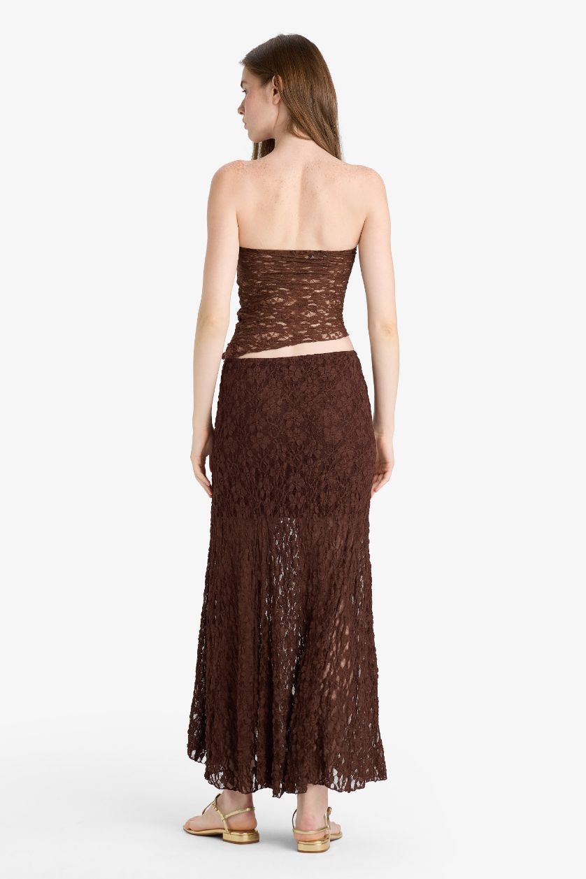 نساء بني تنورة طويلة دانتيل بقصة A بخصر عالي