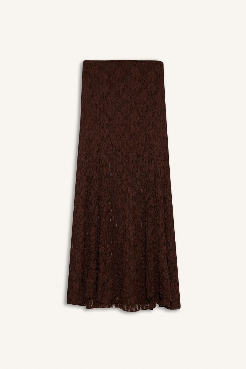 نساء بني تنورة طويلة دانتيل بقصة A بخصر عالي