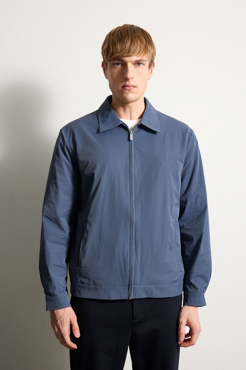 Men Indigo Zipper Puffer Jacket