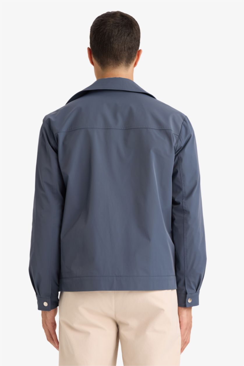 Erkek İndigo Slim Fıt Fermuarlı Mont