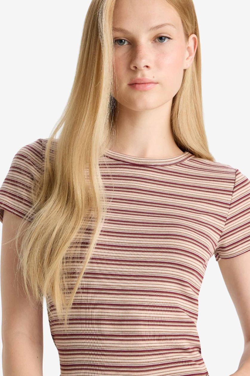 نساء خمري تيشيرت مخطط نص ردن سليم فيت مخصر