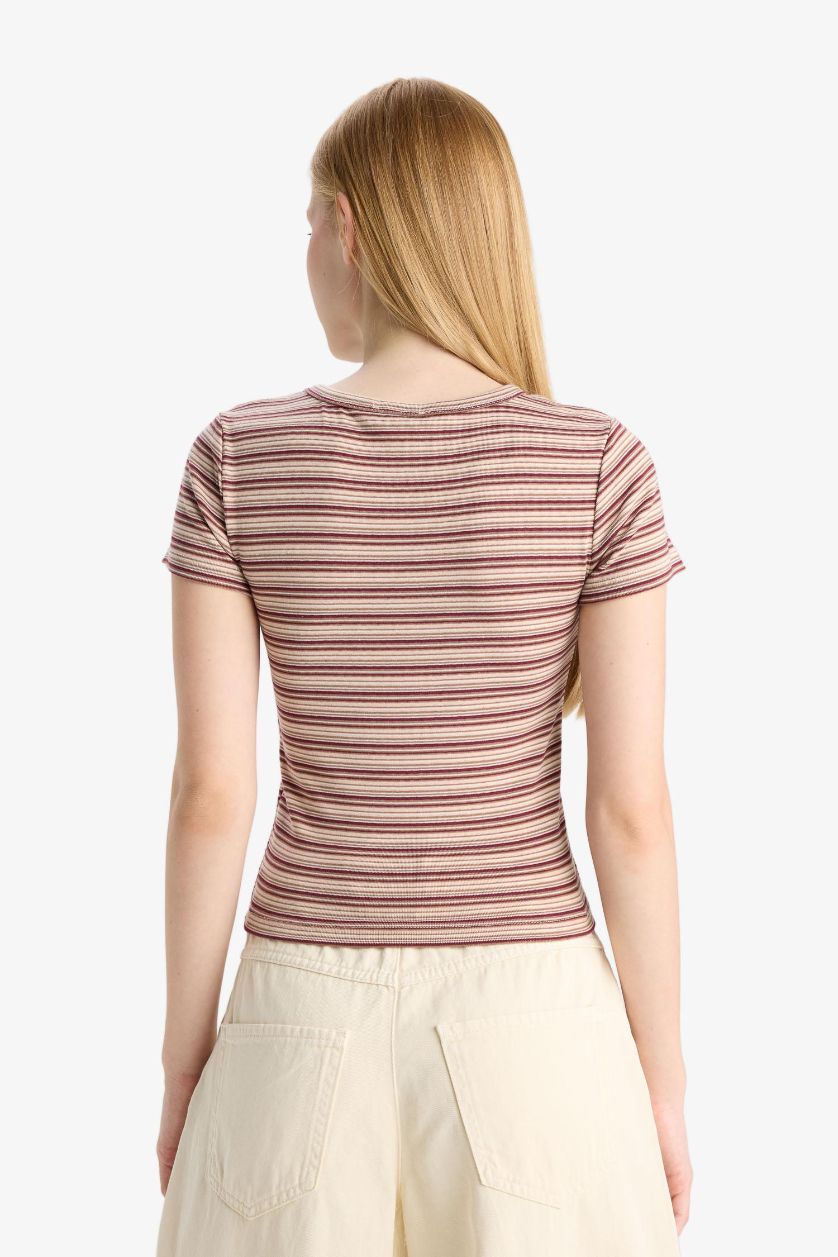 نساء خمري تيشيرت مخطط نص ردن سليم فيت مخصر