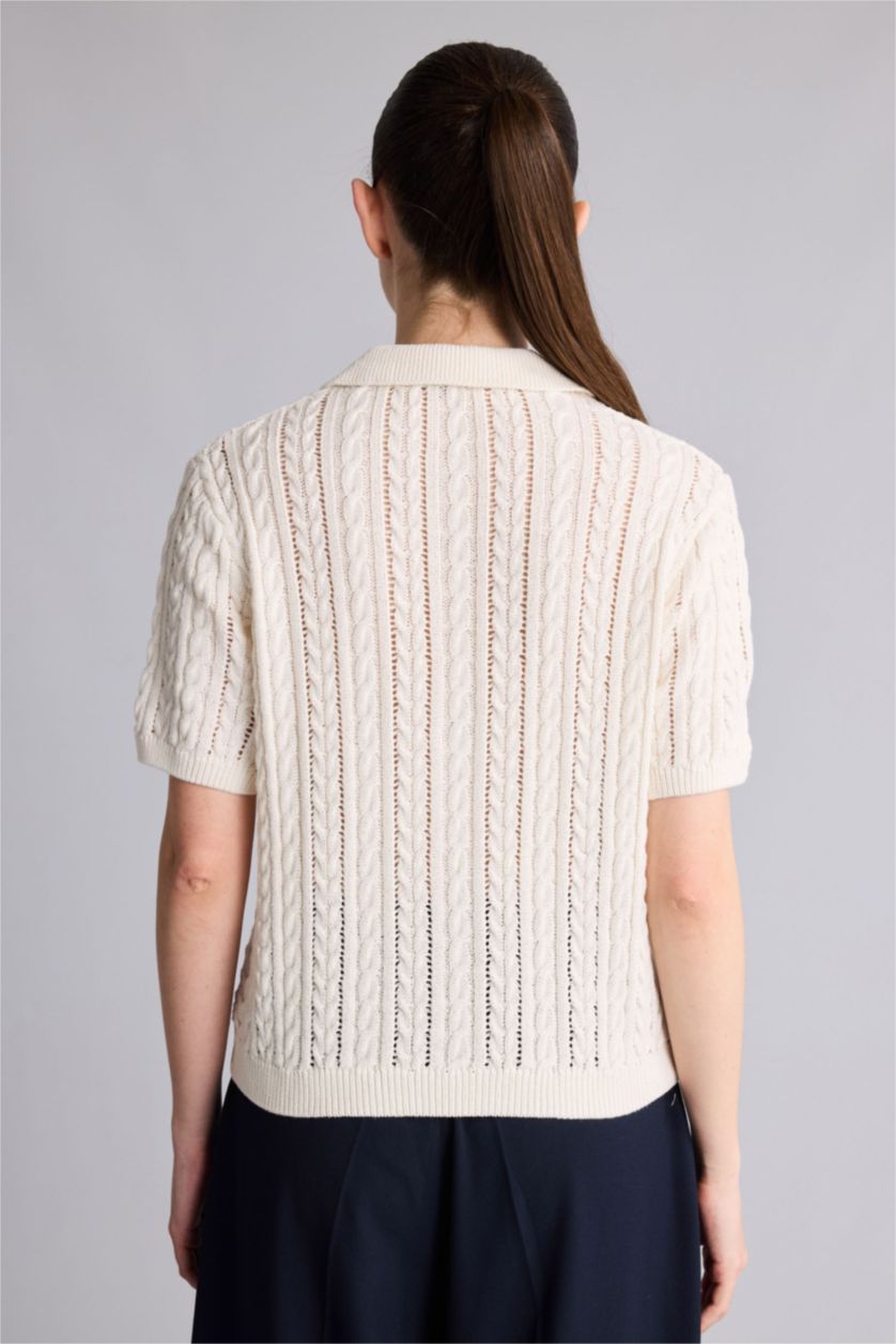 WOMAN Ecru Regular Fit Polo Collar Knitwear Pullover