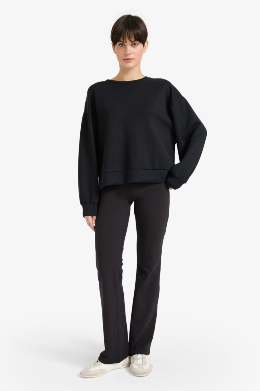 Woman Black Fall in Love Soft Textured Flare Leg Trousers