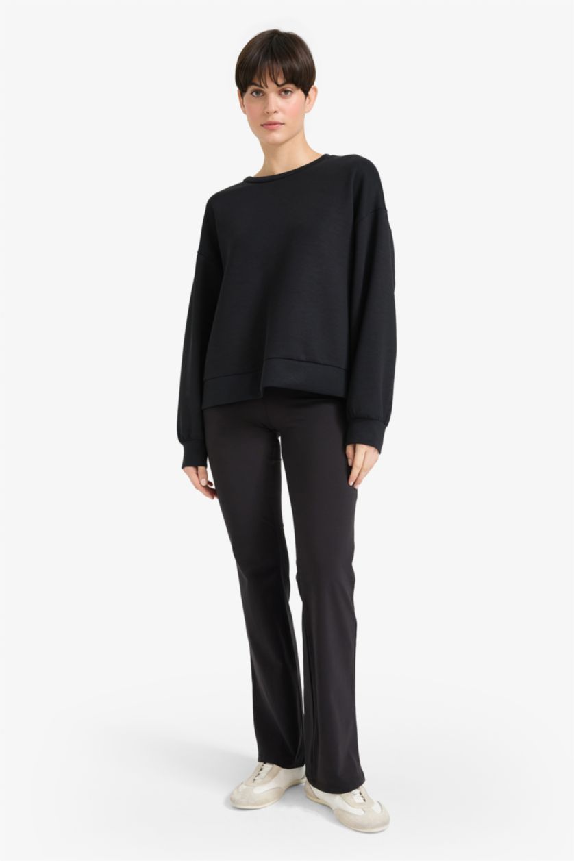 Woman Black Fall in Love Soft Textured Flare Leg Trousers