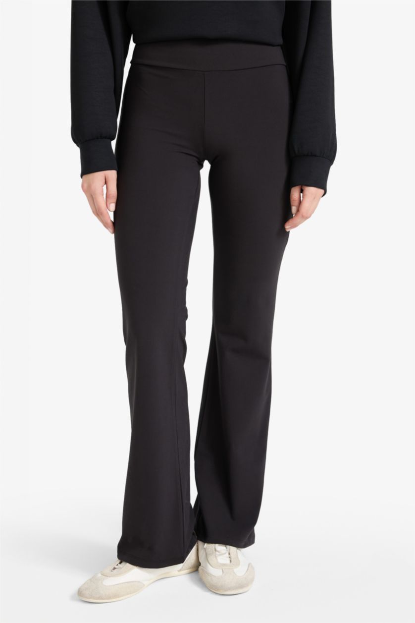 Woman Black Fall in Love Soft Textured Flare Leg Trousers