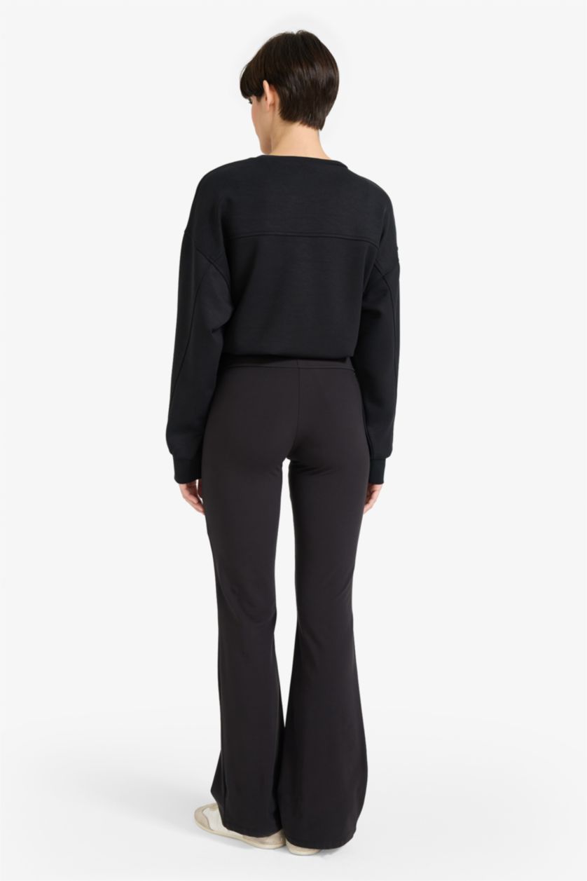 Woman Black Fall in Love Soft Textured Flare Leg Trousers