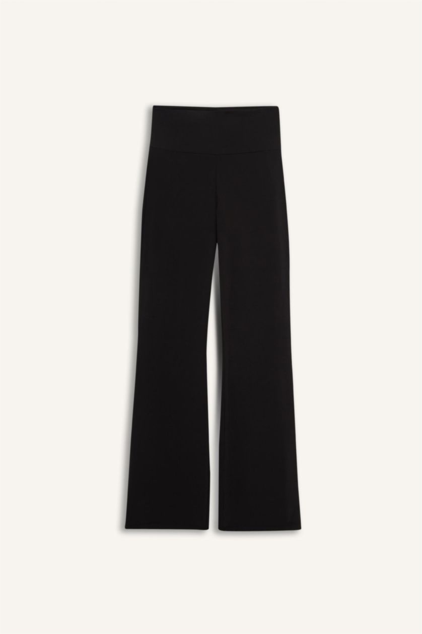 Woman Black Fall in Love Soft Textured Flare Leg Trousers