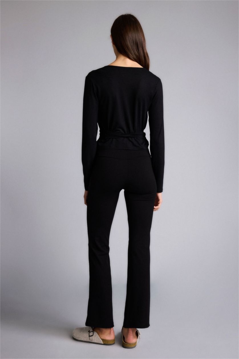 Kadın Siyah Yumuşak Dokulu İspanyol Paça Pantolon