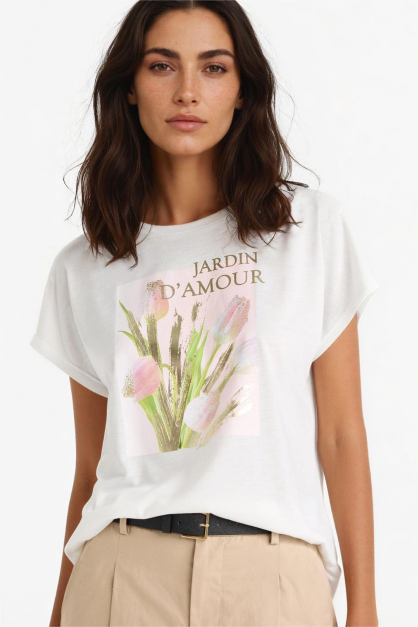 WOMAN Ecru Short Sleeve T-Shirt