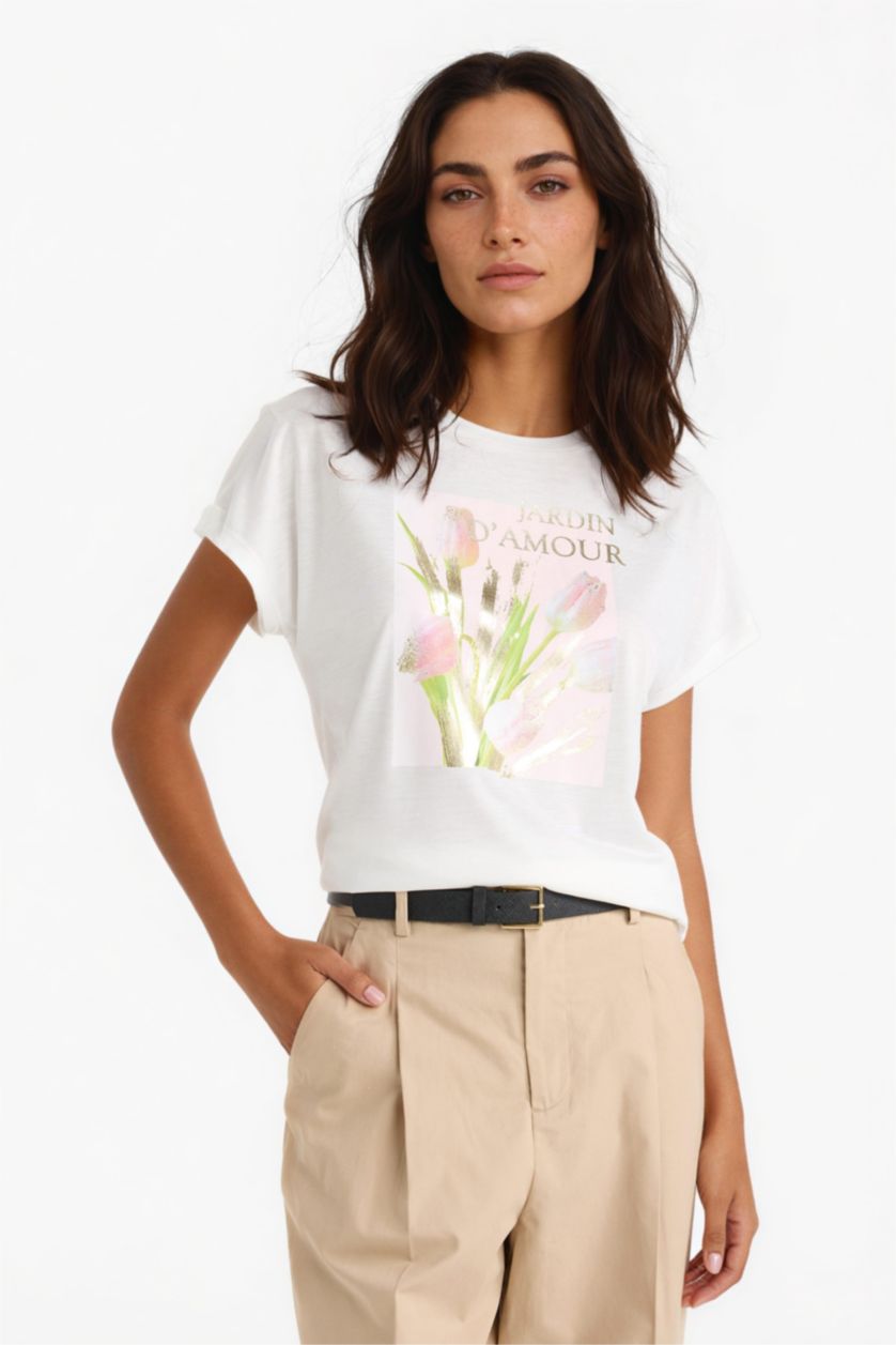 WOMAN Ecru Short Sleeve T-Shirt