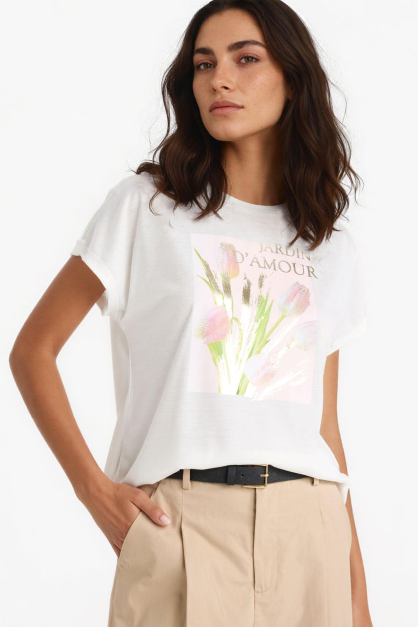 WOMAN Ecru Short Sleeve T-Shirt