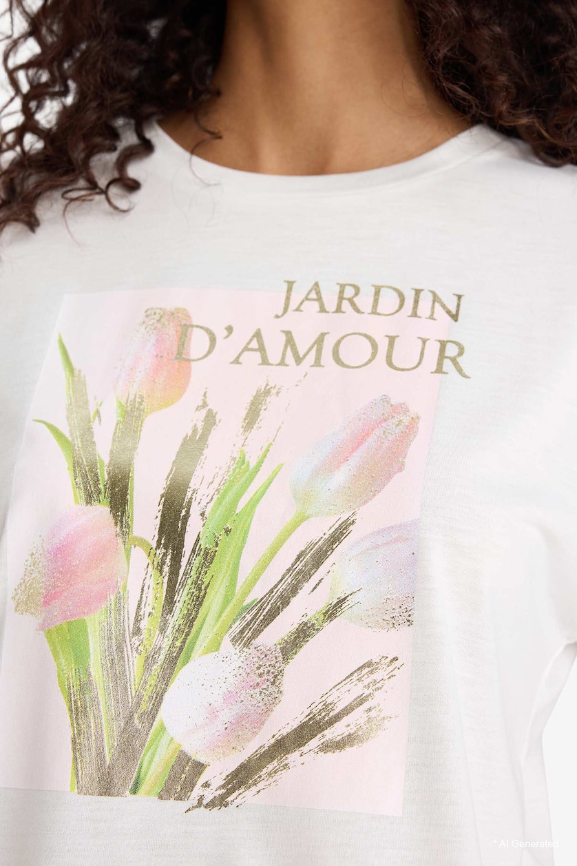 Woman Ecru Short Sleeve T-Shirt