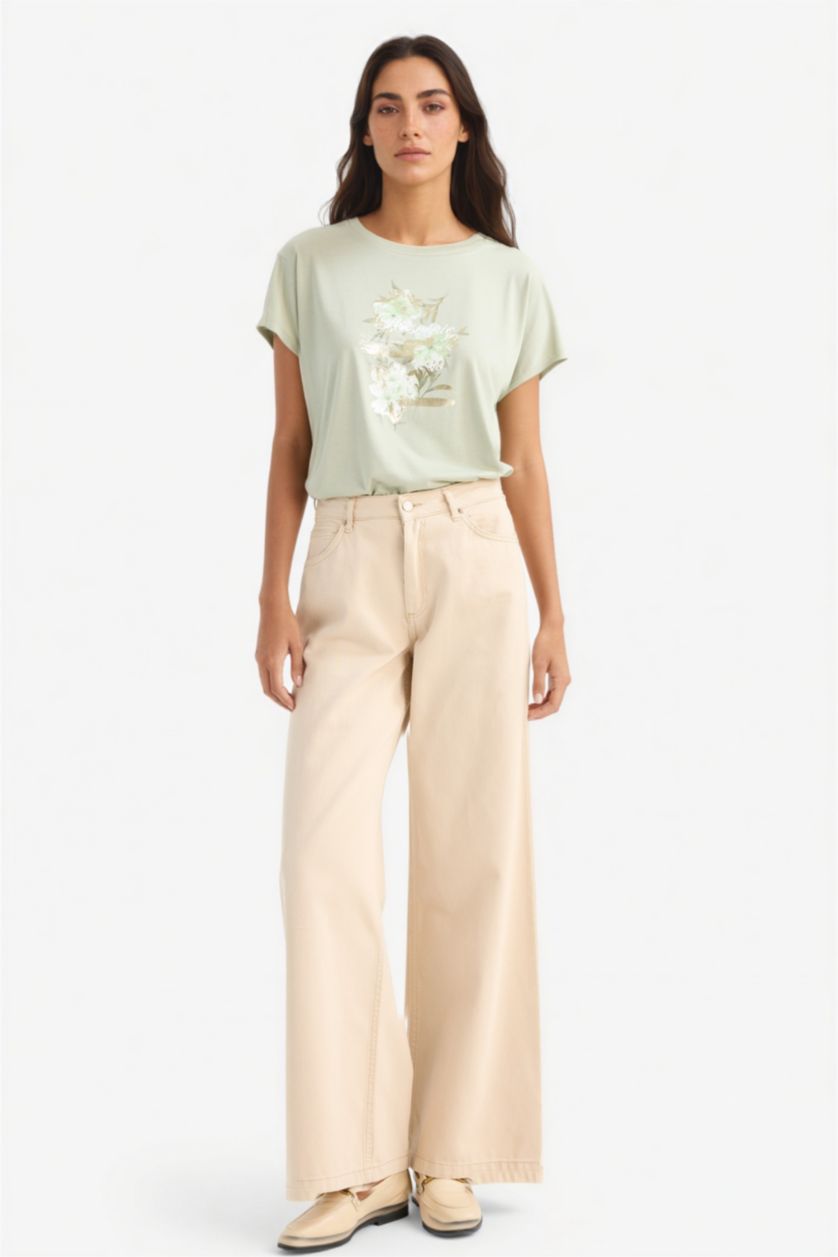 WOMAN Mint Crew Neck Floral Short Sleeve T-Shirt