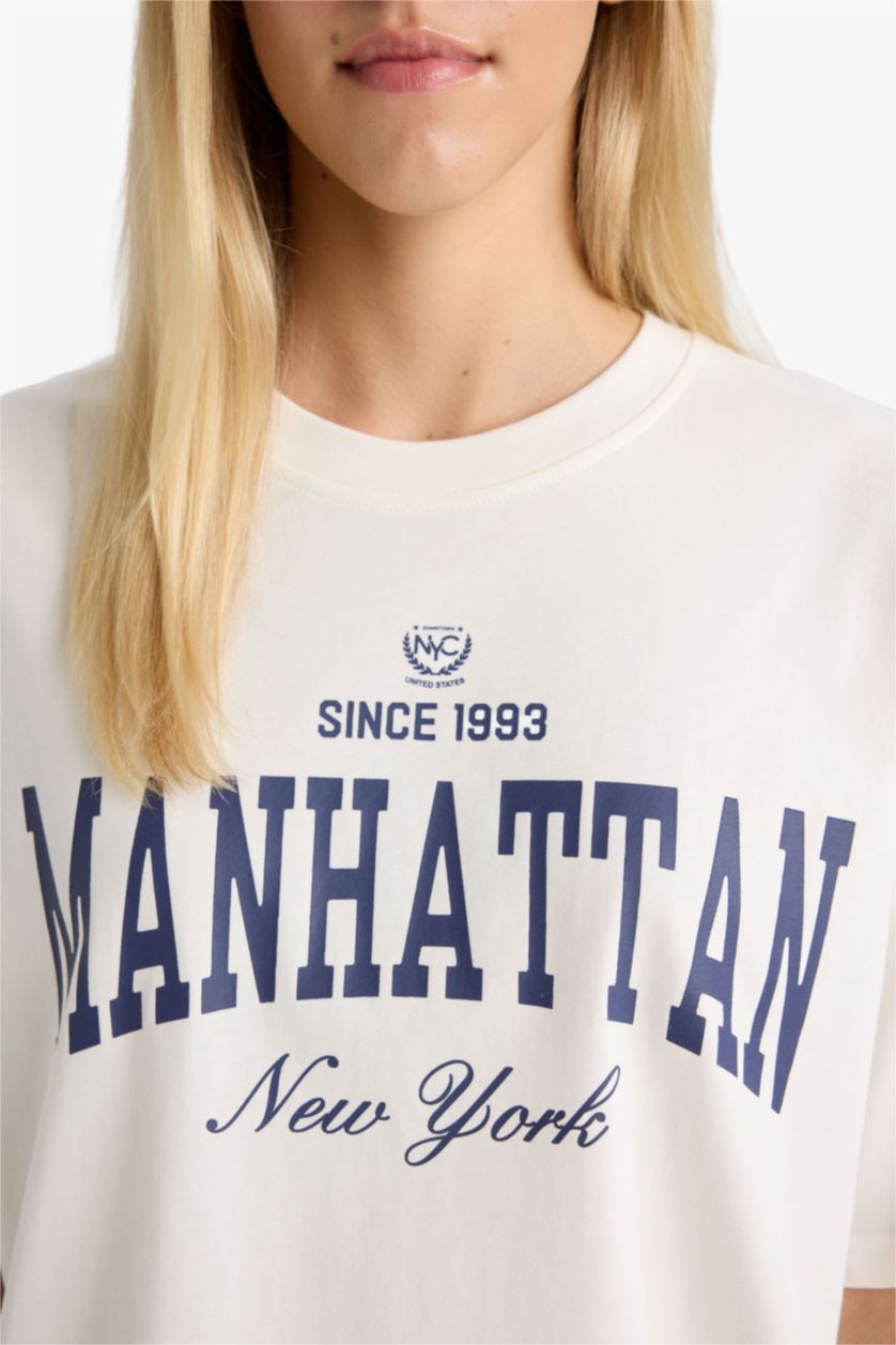 Kadın Ekru Oversıze Kısa Kollu Tişört