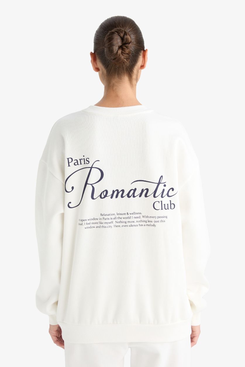FEMME Écru Sweatshirt oversize épais imprimé à col rond
