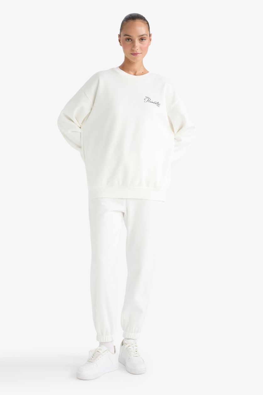 FEMME Écru Sweatshirt oversize épais imprimé à col rond