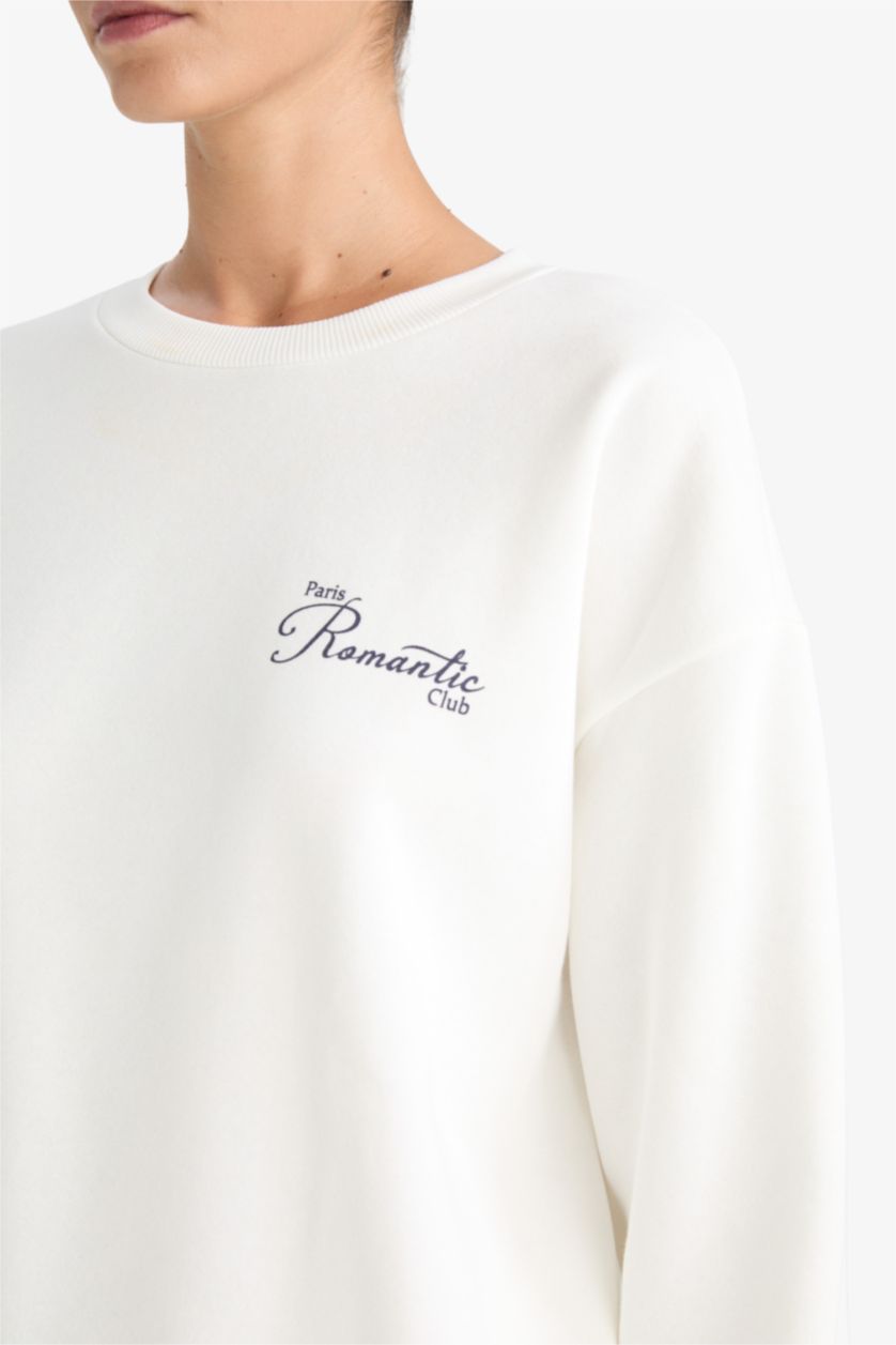 FEMME Écru Sweatshirt oversize épais imprimé à col rond