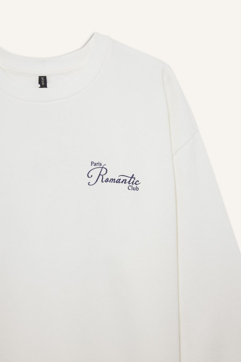 FEMME Écru Sweatshirt oversize épais imprimé à col rond