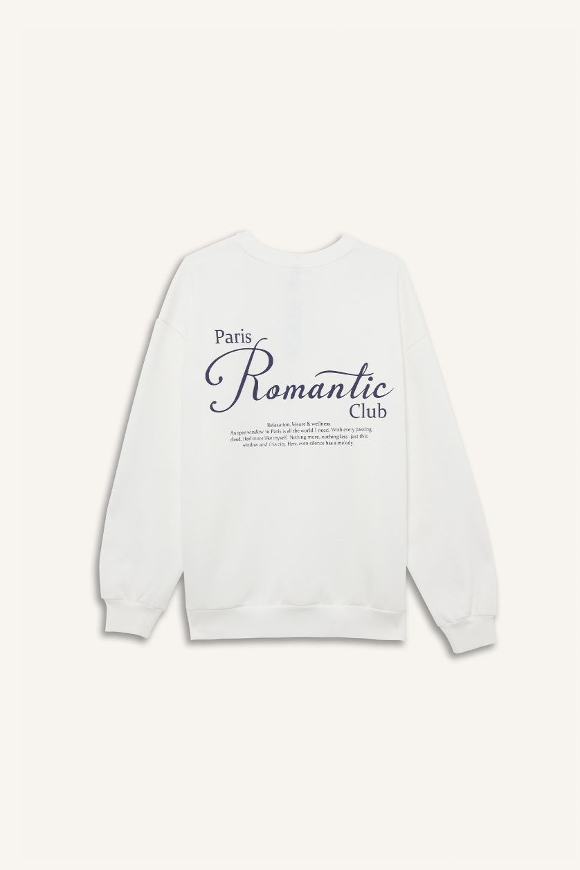 FEMME Écru Sweatshirt oversize épais imprimé à col rond