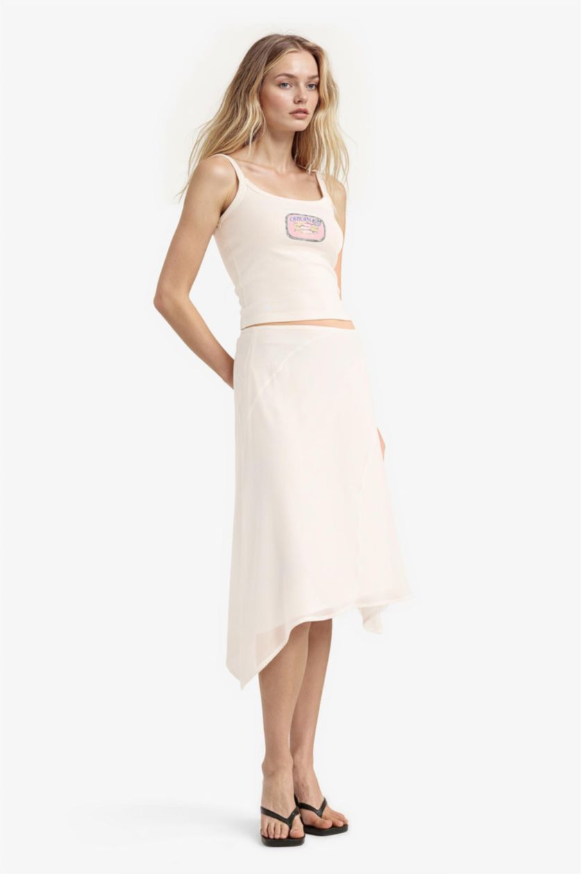 WOMAN White A Line Chiffon Normal Waist Midi Skirt