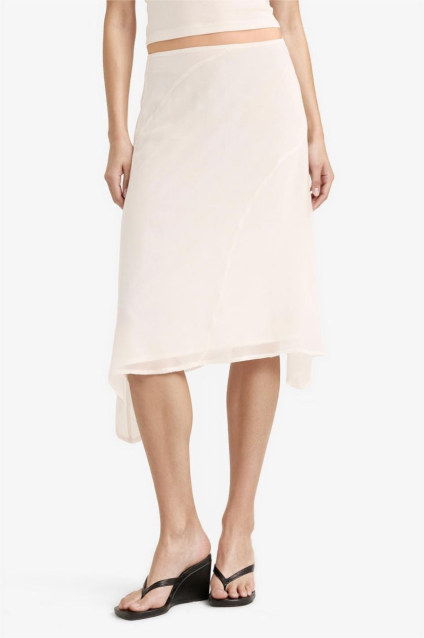 WOMAN White A Line Chiffon Normal Waist Midi Skirt