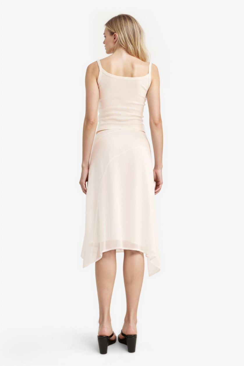 WOMAN White A Line Chiffon Normal Waist Midi Skirt