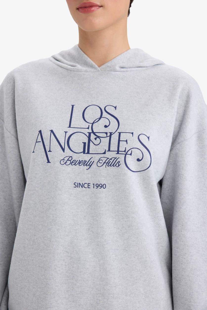 حريمي ميلانج رمادي سويت شيرت قصة مريحة بكابيشون