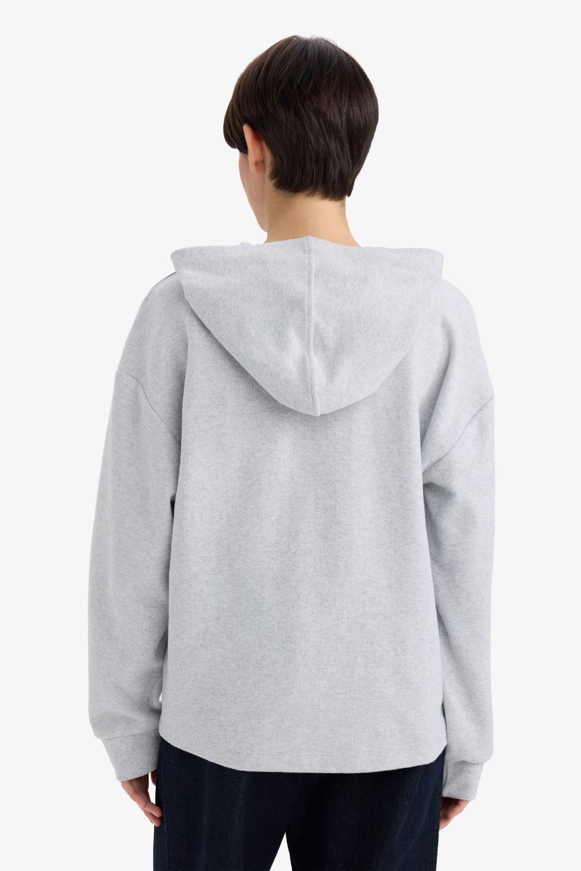 حريمي ميلانج رمادي سويت شيرت قصة مريحة بكابيشون