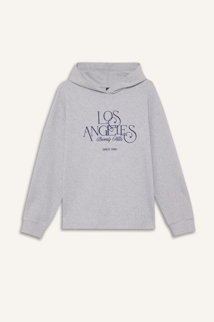 حريمي ميلانج رمادي سويت شيرت قصة مريحة بكابيشون