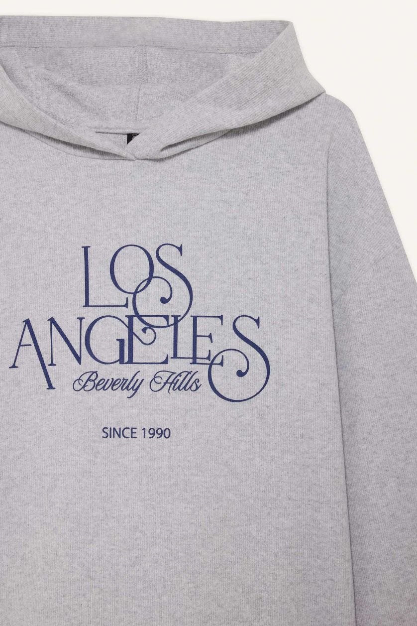 حريمي ميلانج رمادي سويت شيرت قصة مريحة بكابيشون