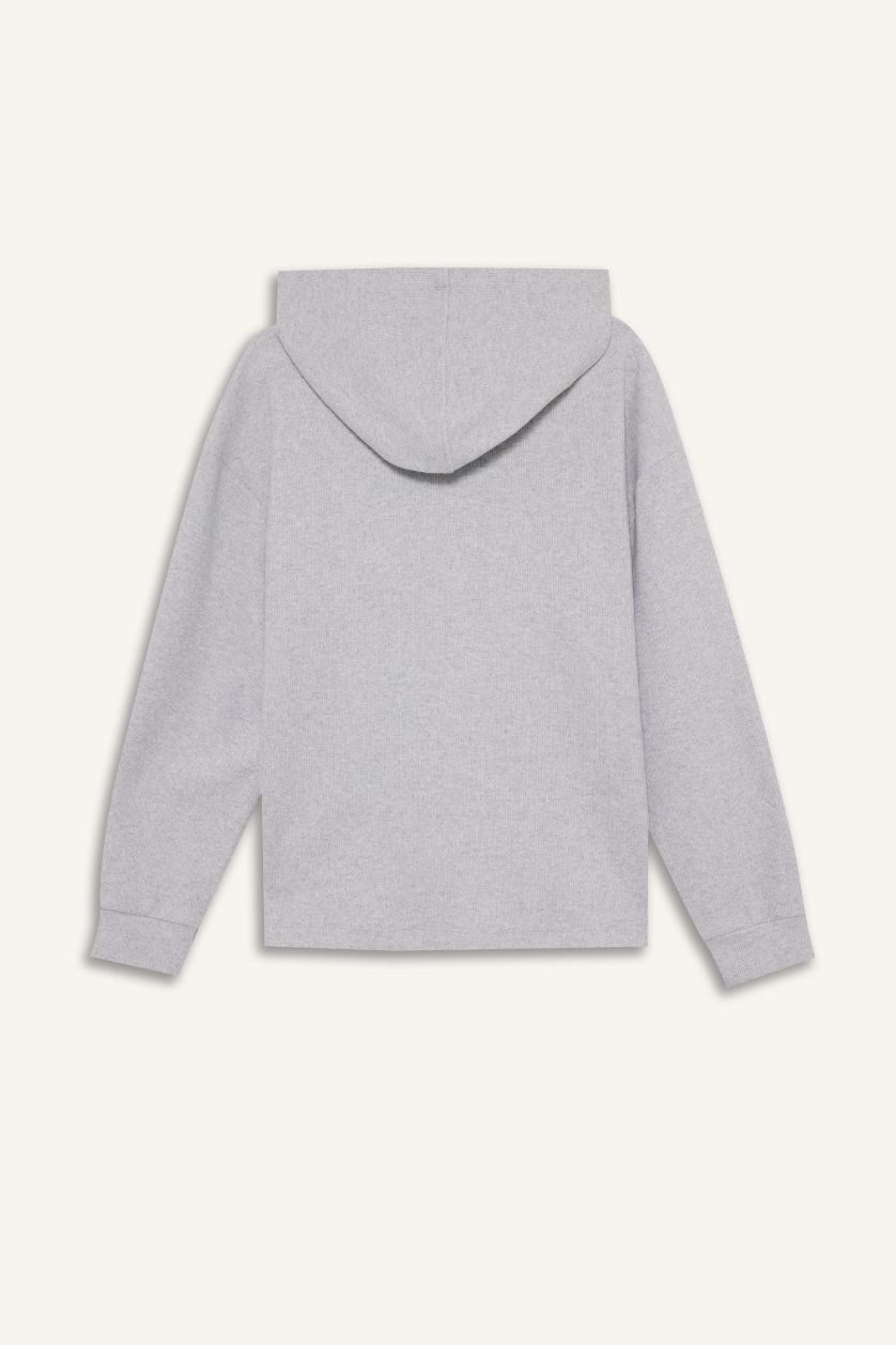 حريمي ميلانج رمادي سويت شيرت قصة مريحة بكابيشون