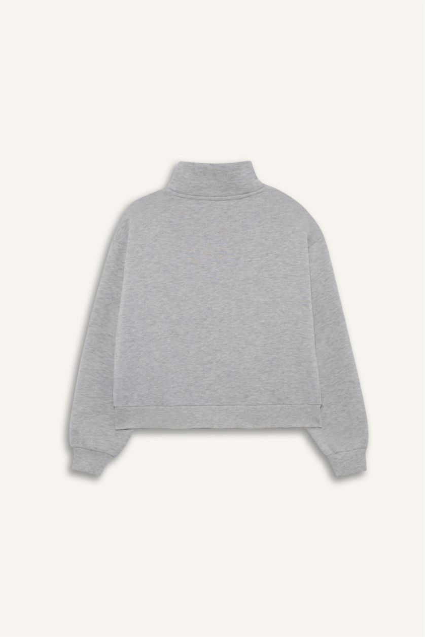 FEMME Gris Sweat zippé épais avec imprimé à col montant Coupe décontractée