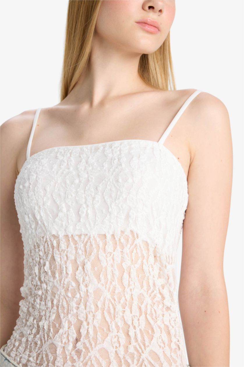 Kadın Kırık Beyaz Fitted Dantel Bodysuit