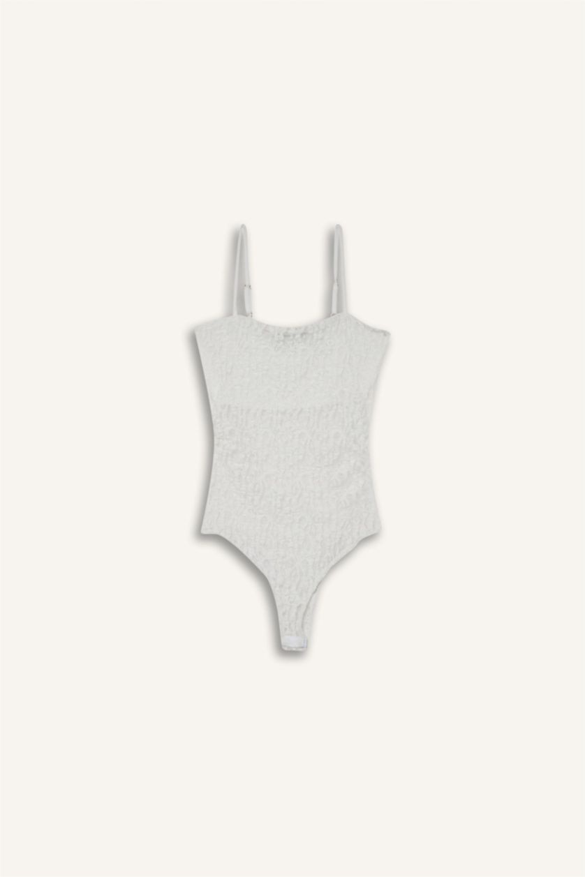 Kadın Kırık Beyaz Fitted Dantel Bodysuit