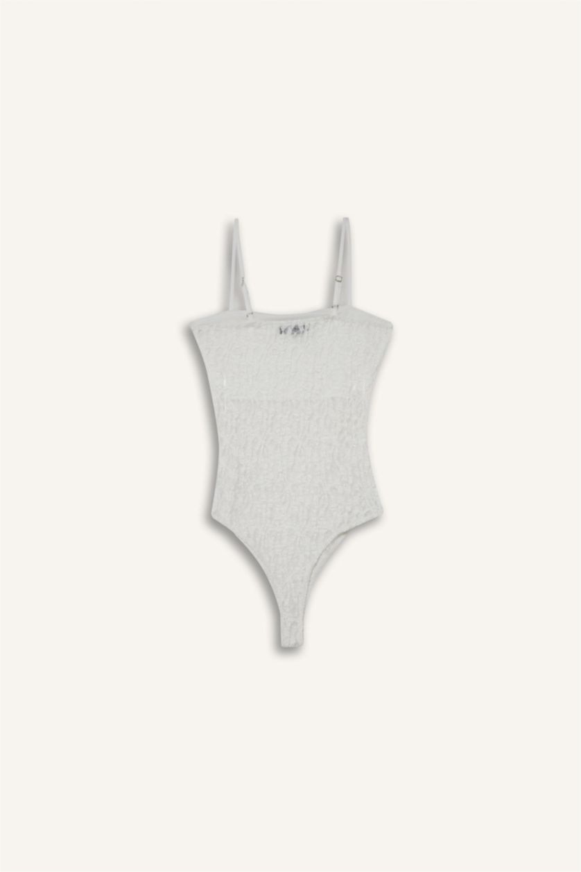 Kadın Kırık Beyaz Fitted Dantel Bodysuit