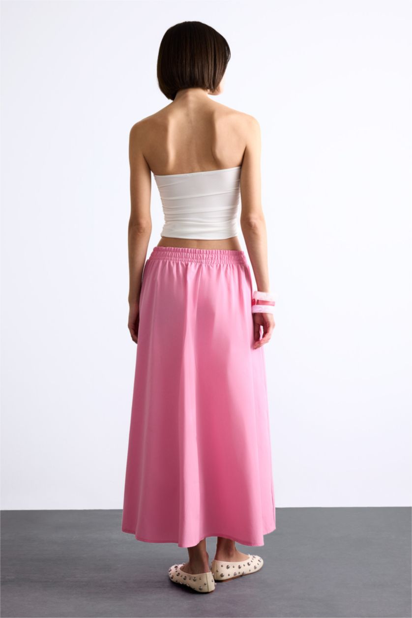 Woman Pink Poplin Elastic Band Skirt