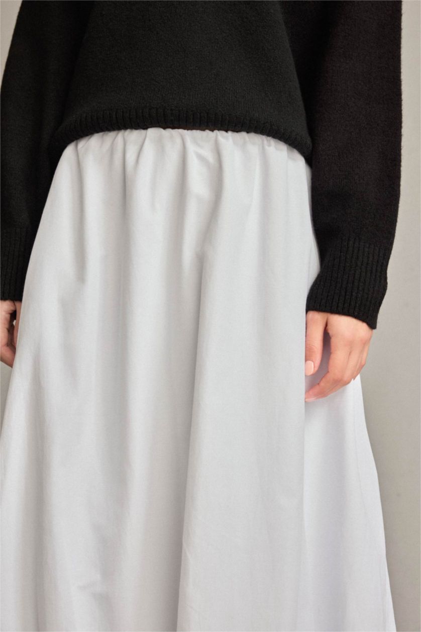 Kadın Beyaz Beli Lastikli Balon Maxi Etek