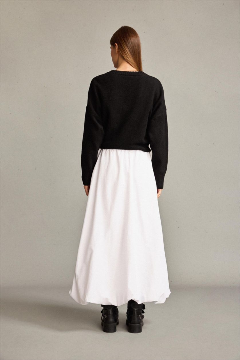 Kadın Beyaz Beli Lastikli Balon Maxi Etek