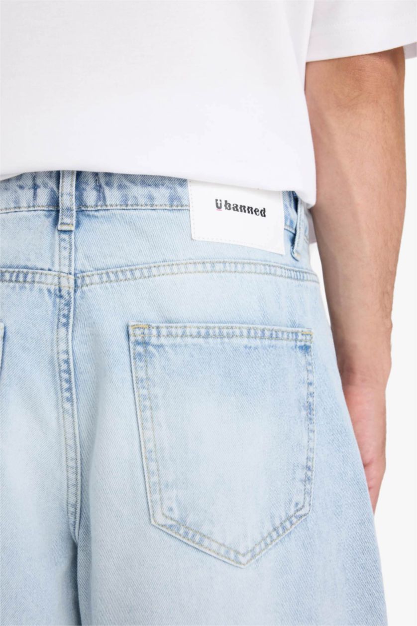 رجال أزرق فاتح شورت برمودا جينز باجي فيت